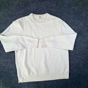 Uniqlo Milano Ribbed Sweater Mens XL Cream Shaker Stitch Knit Outdoor Winter